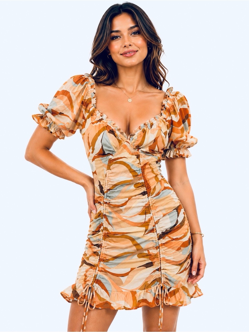 Sky to Moon NWOT Abstract Print Ruched Puff Sleeve Mini Dress Size S